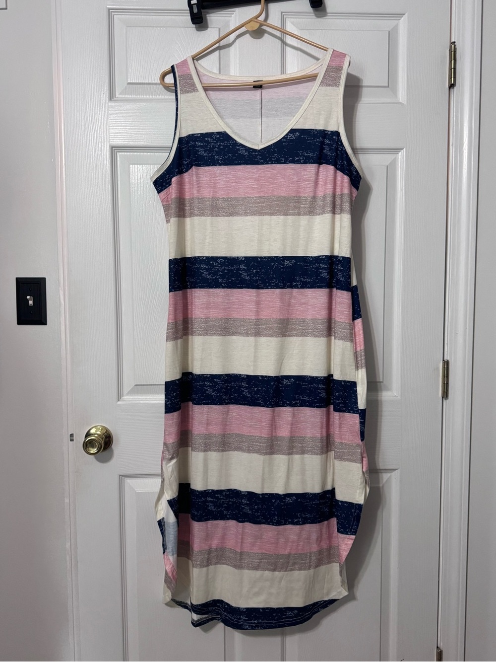 Striped Sleeveless Knit Dress - Pink, Navy & Cream- 1XL